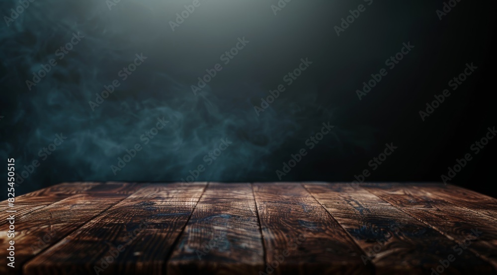 Wall mural Wooden table with dark background  - Wall murals
