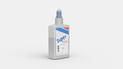 white glue bottle scene with blue cap and torn and destroyed information sticker.