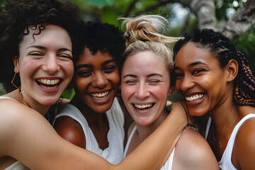 Fototapeta premium A lively group of diverse friends embracing life and enjoying each other's company with joy and happiness.