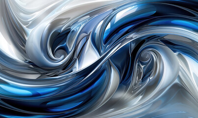 Elegant abstract design with flowing silver and blue metallic waves. Generate AI