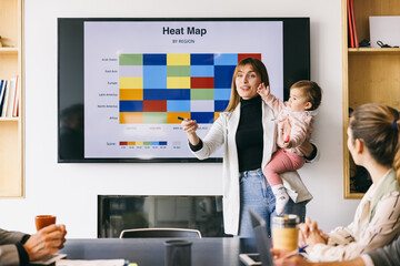 Business presentation with child in casual office setting