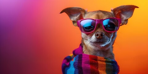 Stylish Chihuahua in Hip-Hop Attire Strikes a Pose for a Fashionable Photoshoot. Concept Pet Fashion, Hip-Hop Style, Chihuahua Photography, Stylish Pets, Fashionable Photoshoot