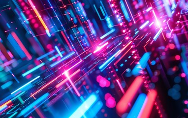 Abstract neon lines and glowing spheres in a digital space