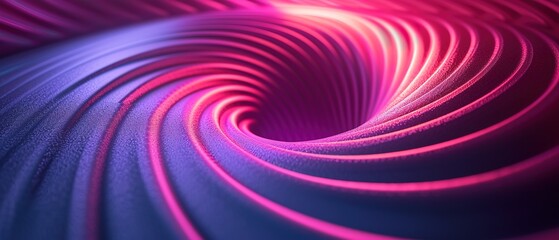 Graphic design art of abstract illusion of spiral with geometric shapes of pink and violet neon...