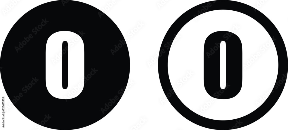 Poster round number 0 icon set in two styles isolated on white background . number zero icon vector