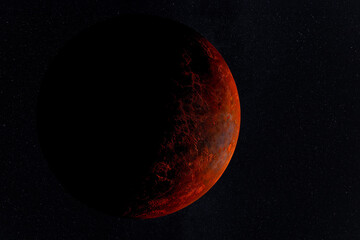 Mars against the starry night sky