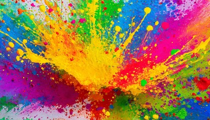 Obraz premium Colorful bright paint. Abstract multicolored background with splashes of paint, paint drops, drips. It can be used for postcards, presentations, or social media representing concepts of creativity
