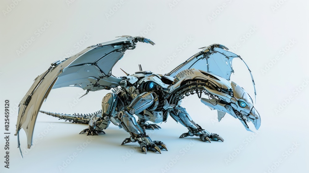 Wall mural isolated dragon robot with mechanical structure over plain background.
