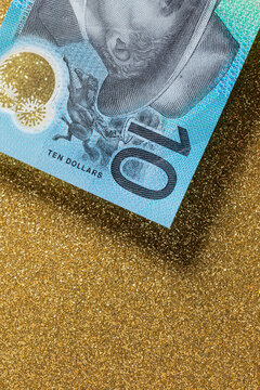 Close-up of a blue Australian ten dollar bill