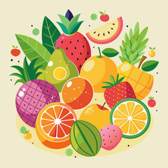 Fruit collection in flat hand drawn style, illustrations set.