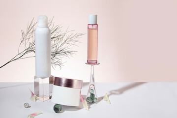 Set of cosmetic products on a light background 