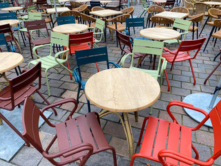 empty chairs and tables