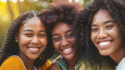 African American young women smiling together, best friends, celebrating international women's day with girls power - Powered by Adobe