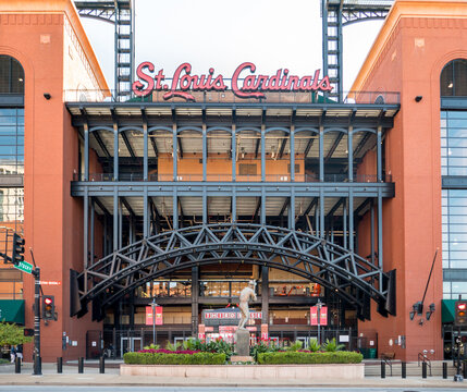 St. Louis, MO - USA: Third base gate to Busch Stadium with statue of Stan Musial, St. Louis Cardinals