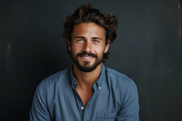 Obraz premium Portrait of a handsome man smiling against grey background 