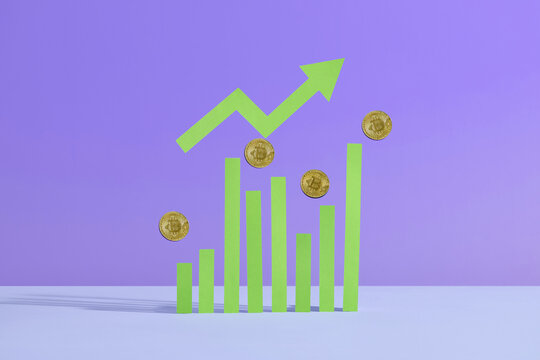 A diagram with stacks of coins and an arrow to the top