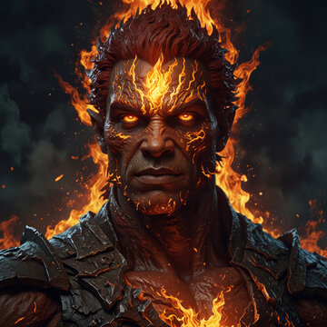 Fantasy Fire Monster, elemental demon from the underworld. The Hell king avatar. Devil diablo monster pfp.

