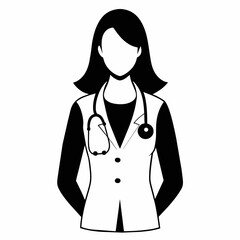 female doctor standing confidently, wearing a lab coat and stethoscope, with a professional demeano