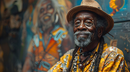 Obraz premium A Close-up Portrait of an Older Man with a Hat and a Smile