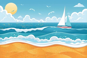 Naklejka premium Sailboat Sailing the Ocean