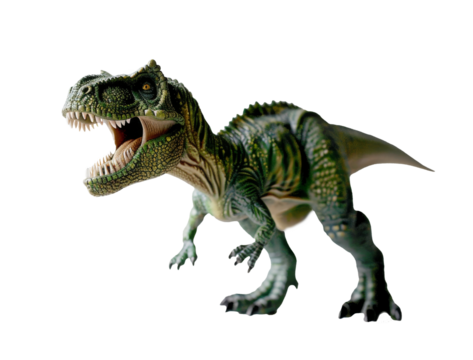 Dinosaur tyrannosaurus rex with its jaws open. Transparent background
