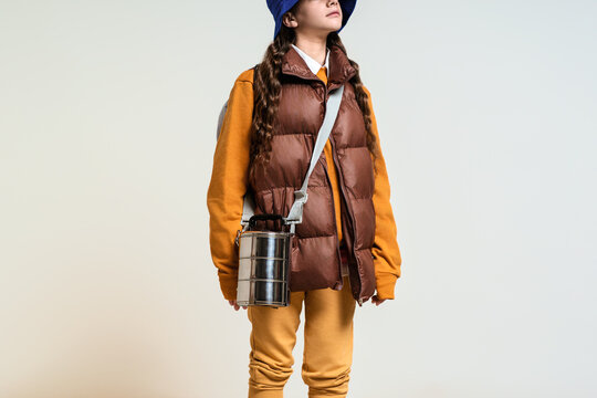 fashion kid with lunchbox 