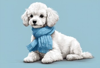 Obraz premium AI generated illustration of a poodle puppy illustrated in a simple style, with fluffy white fur