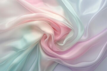 Soft folds of silk fabric in delicate pastel colors of pink, blue, and white create an elegant and luxurious background perfect for fashion and design concepts