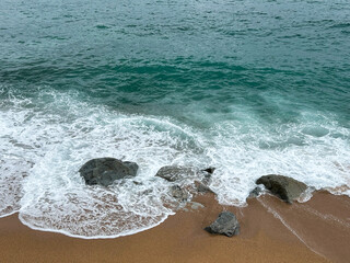 View of the sea and beach on the summer day. Lloret de Mar. Spain.
