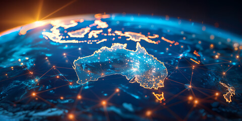 Digital map of Australia network connectivity, data transfer, tech business telecommunication
