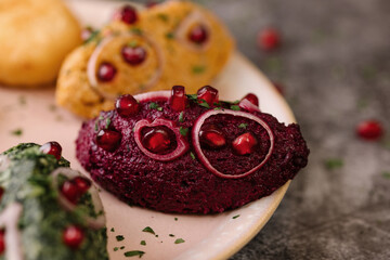 Georgian Cuisine Delights: Vibrant Beetroot Pkhali Plate