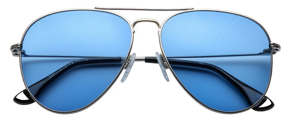 Classic aviator sunglasses with blue tinted lenses, cut out - stock png.