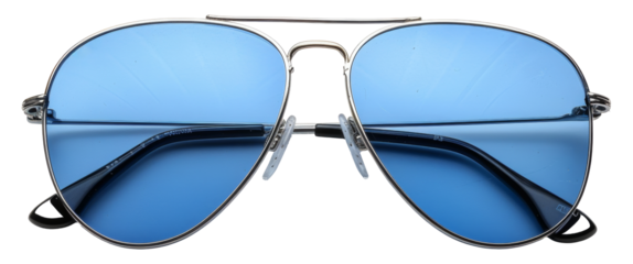 Classic aviator sunglasses with blue tinted lenses, cut out - stock png.