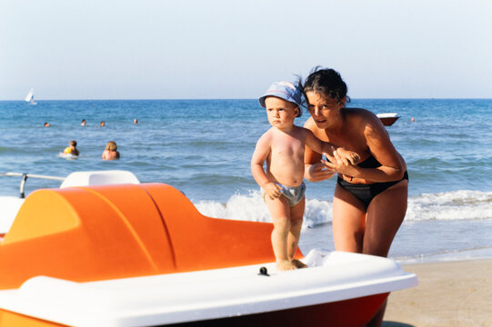 Mother and son portrait at beach