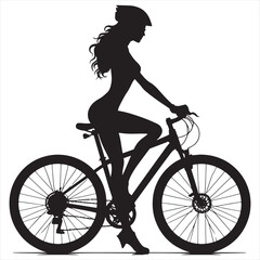 A woman bicycle riding bike cyclist in silhouette on white background.