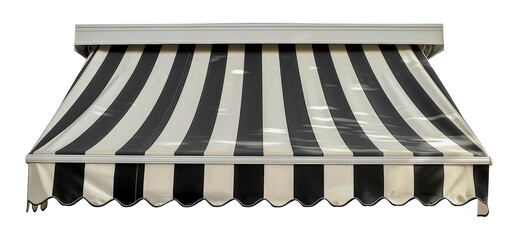 Black and white striped awning for building facade, cut out - stock png.