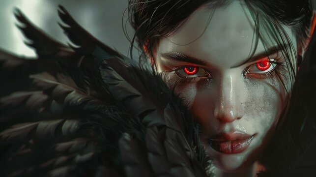 Close-up portrait of a dark female angel