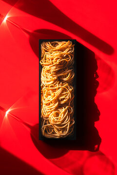 Romantic meal for two with spaghetti and wine