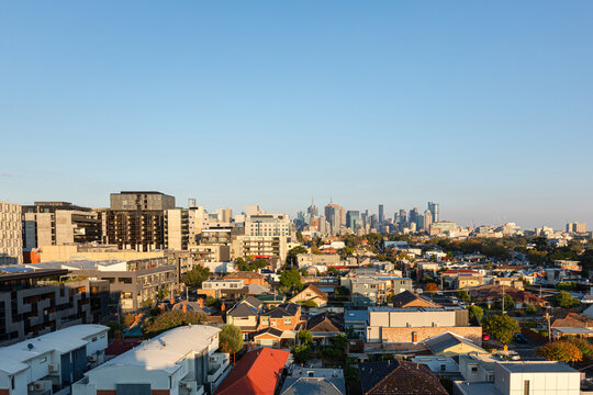 View of the city of Melbourne Australia with a blue sky