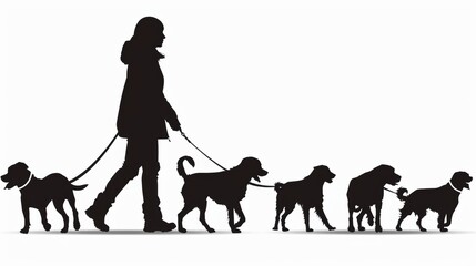 Silhouette of a person walking dogs. Vector illustration