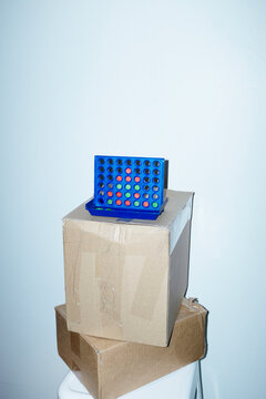 Strategic and tactic connect four game n office with hard flashlight