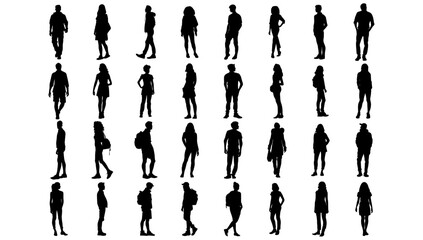 Silhouette people set on white background vector illustration. Collection group adult figure and business shape flat portrait character