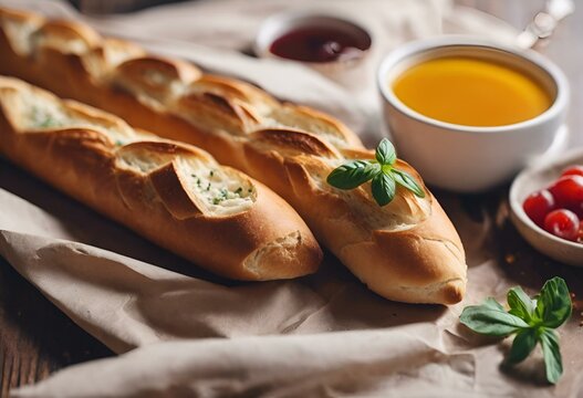 bread sticks, tomatoes and a small bowl of dipping sauce - Powered by Adobe