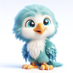 Fototapeta premium Cute furry teddy eagle 3D character on white background