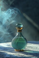 Green Glass Bottle on Table