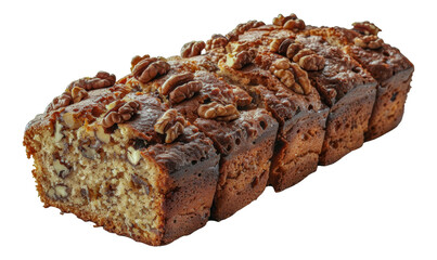 Sliced banana bread with walnuts, cut out - stock png.