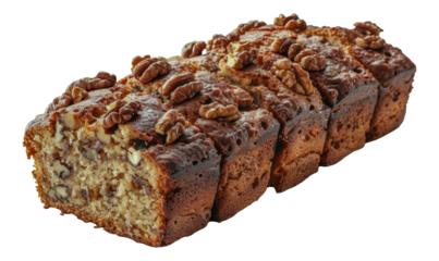 Sliced banana bread with walnuts, cut out - stock png.
