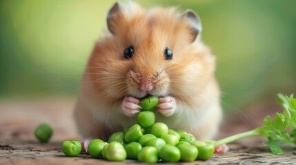 Cute hamster eating green pea