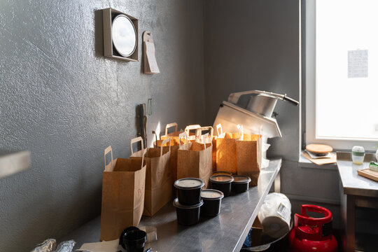 Take Away Orders At Restaurant Kitchen Tabletop