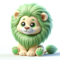 Fototapeta premium Cute furry teddy lion 3D character on white background